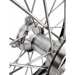Paire de roues MX PROSTUF 65cc - KTM / GASGAS / HVA - 25-27 - Moyeux Titane / Jante noires - Grandes roues 17/14